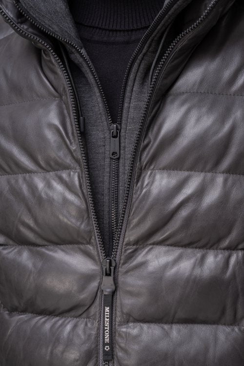 Piumino in Pelle "Callisto" nero/grigio in Pelle di Pecora con Imbottitura 
