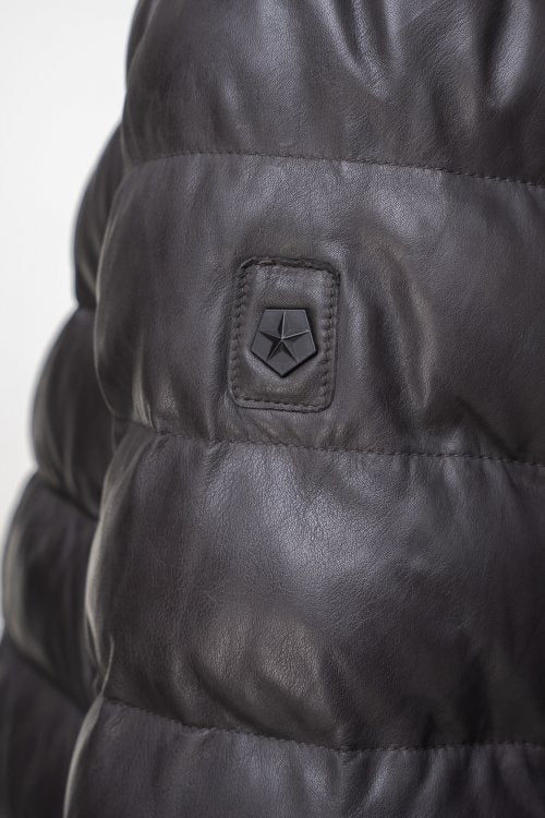 Piumino in Pelle "Callisto" nero/grigio in Pelle di Pecora con Imbottitura 