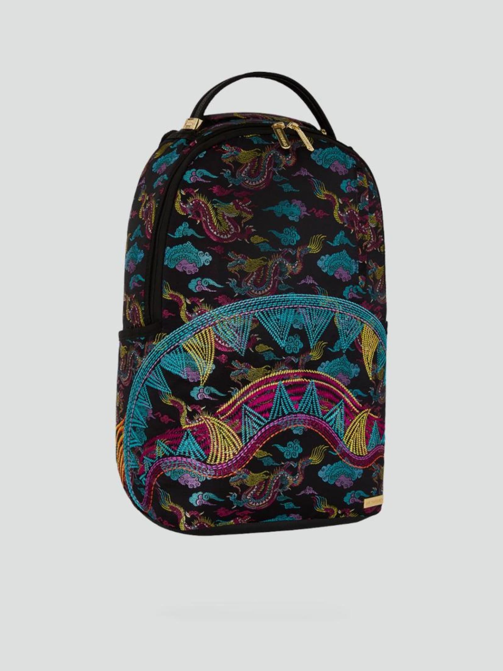 Zaino Shark "Embroidered Dragons" Nero con Ricami Multicolor 