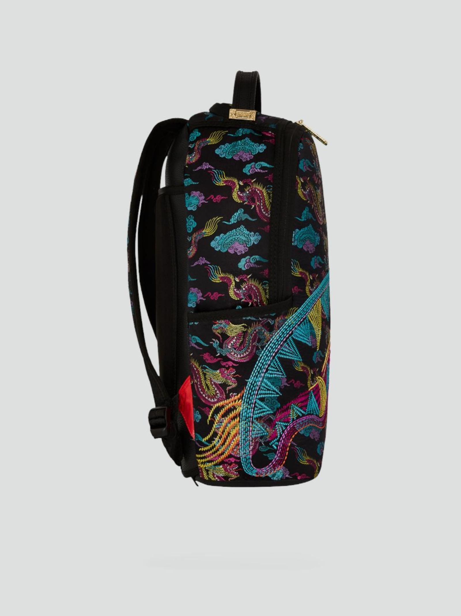 Zaino Shark "Embroidered Dragons" Nero con Ricami Multicolor 