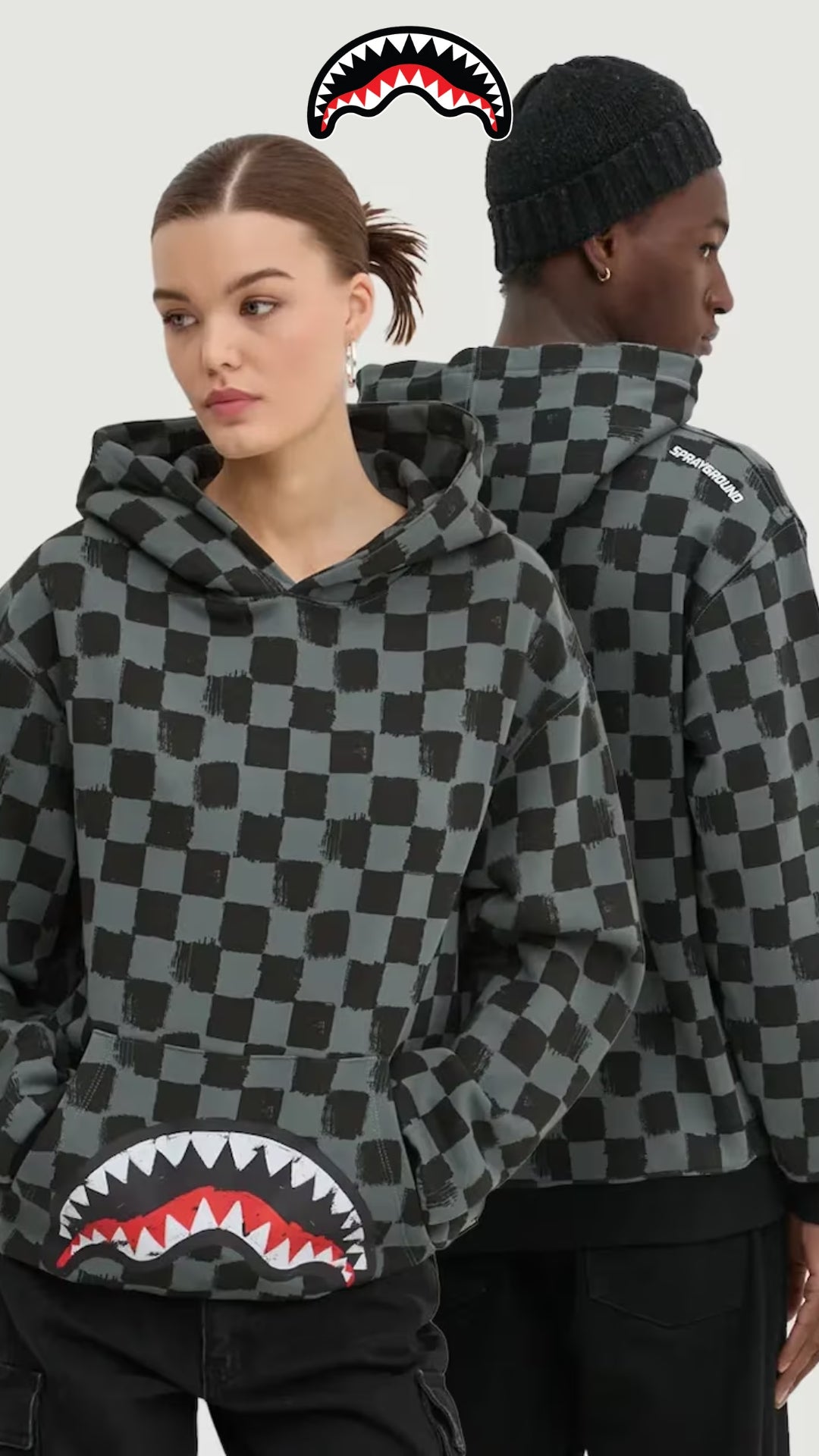 Felpa "Grey SIP Vanquish" Grigia con Pattern Checkered Shark 