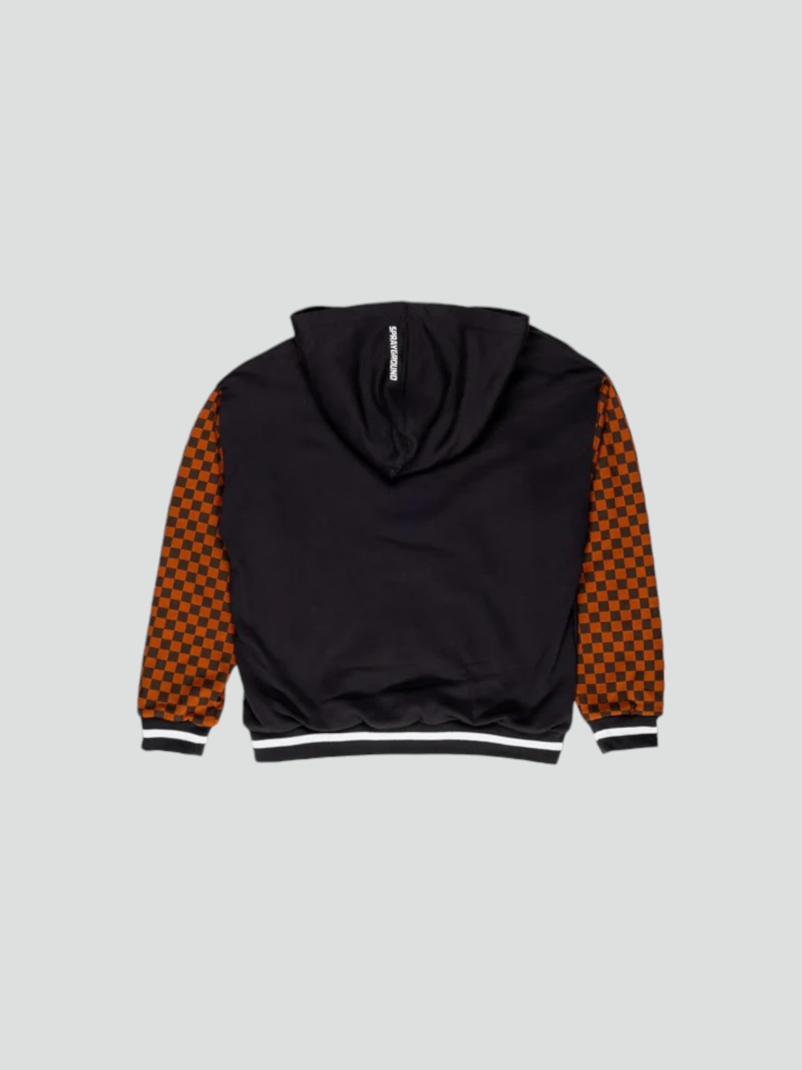 Felpa nero e marrone con cappuccio e zip centrale 
