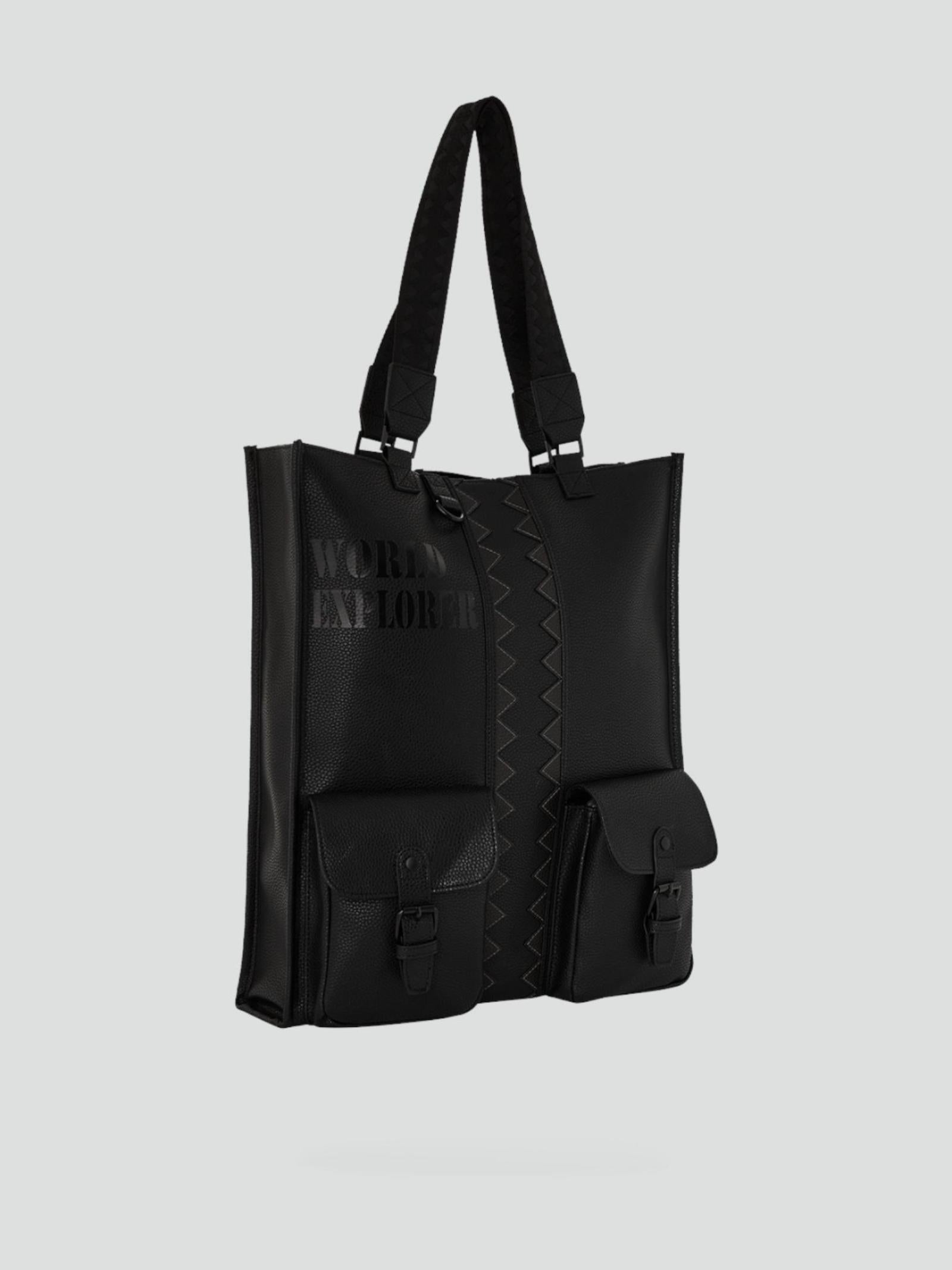 Borsa "Global Traveler Cargo Tote" Nera in Ecopelle con Tasche 