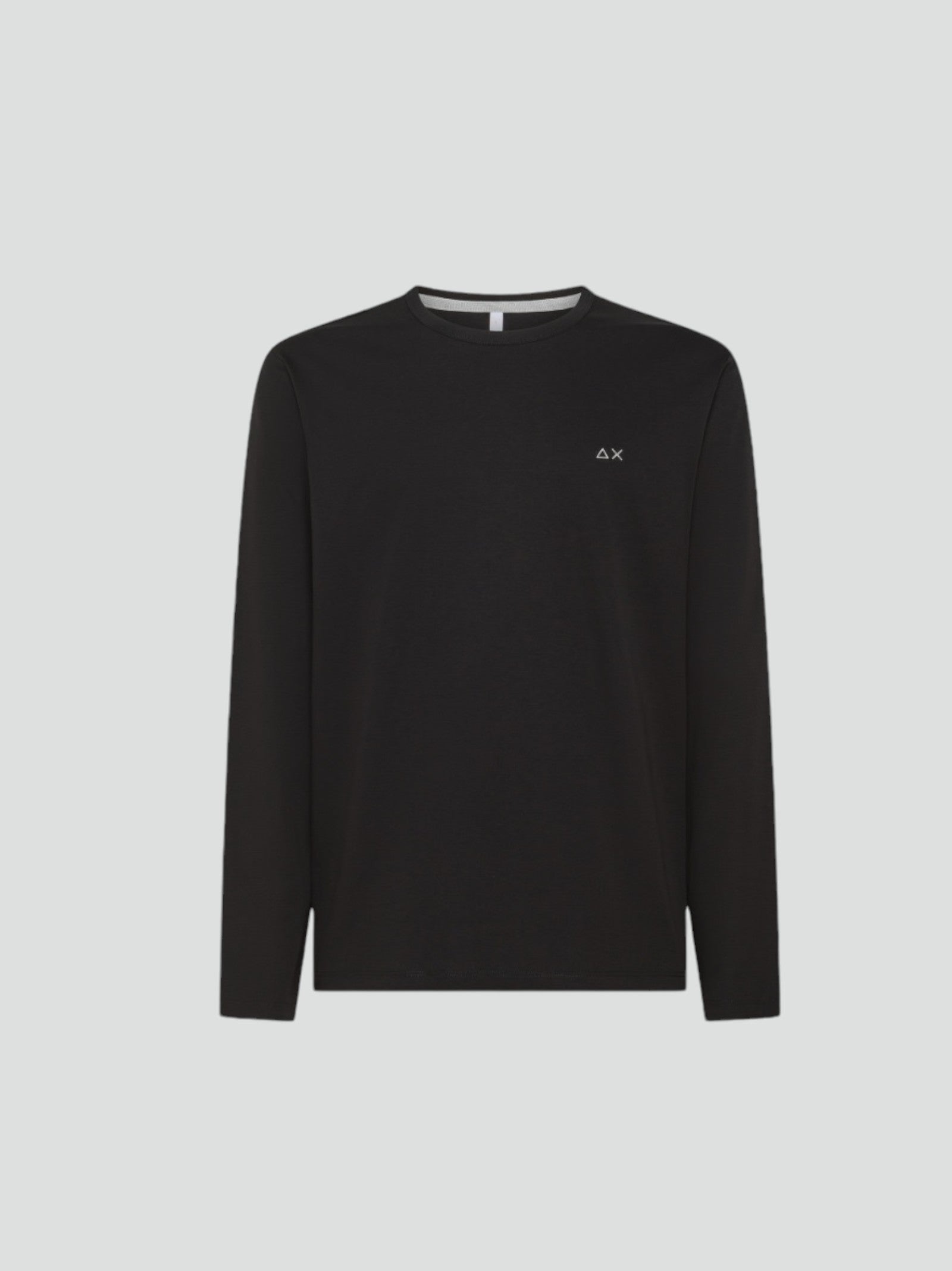 T-shirt nera da uomo a maniche lunghe con logo ricamato 