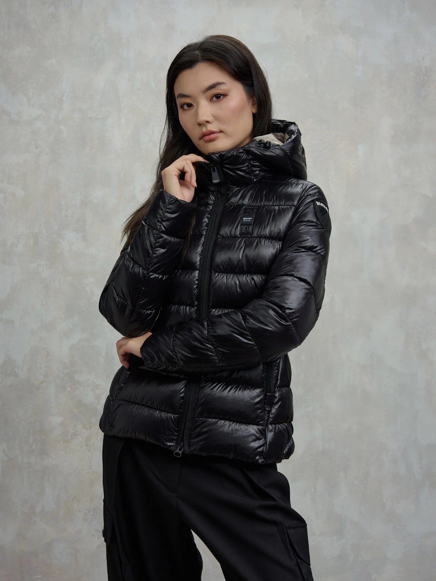 Piumino "Caroll" nero in Nylon Idrorepellente con Cappuccio 
