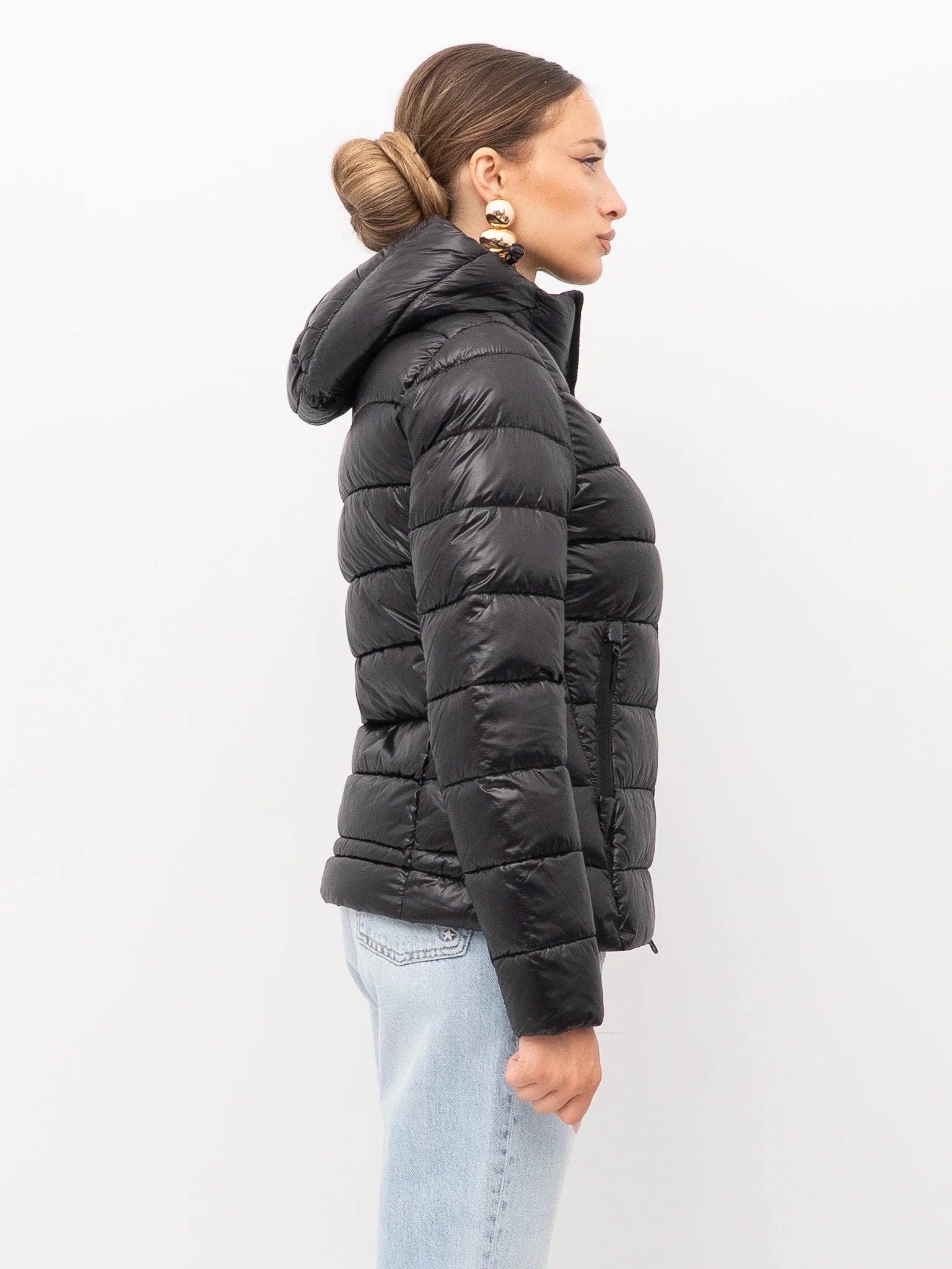 Piumino "Caroll" nero in Nylon Idrorepellente con Cappuccio 