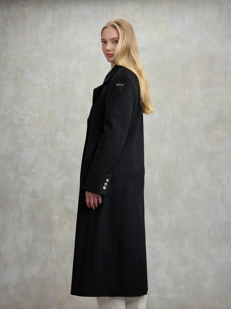 Cappotto "Charlotte" Nero Doppiopetto in Lana con Revers Classico 
