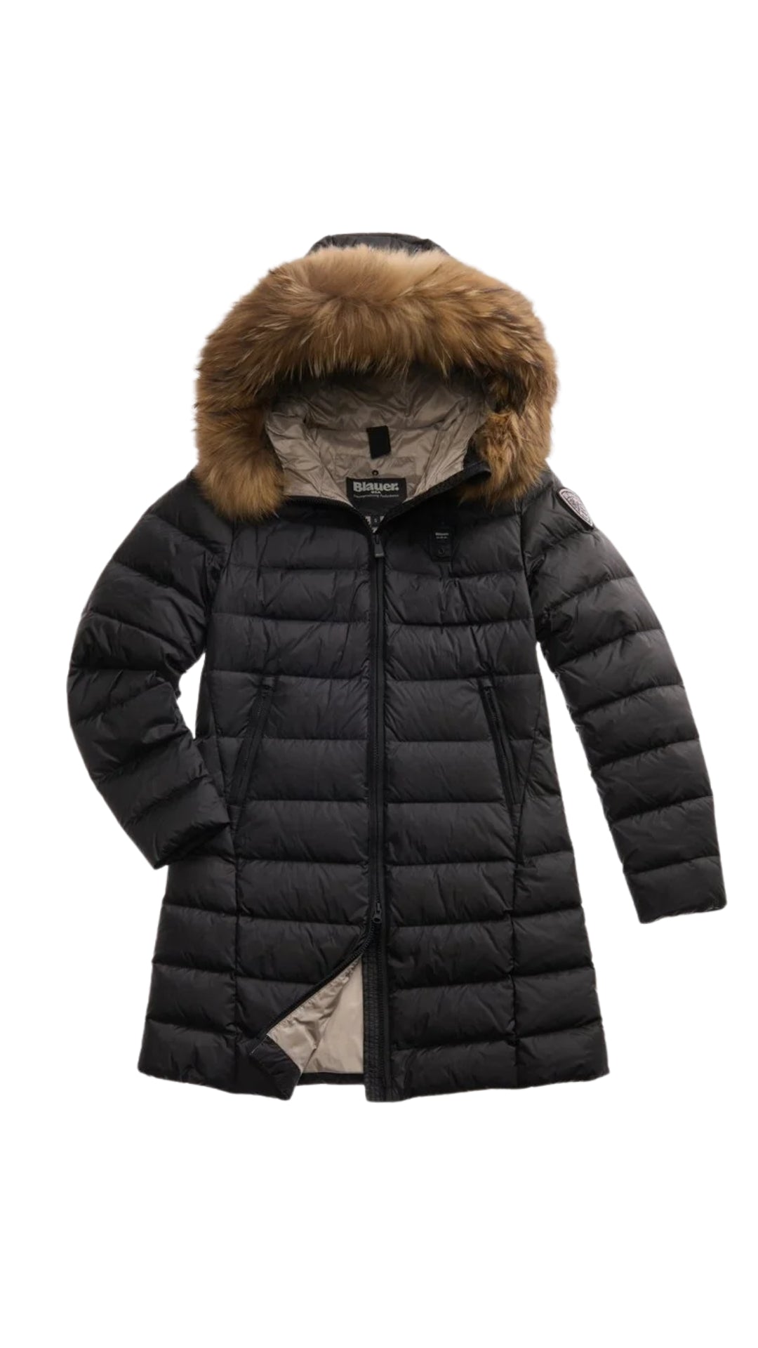 Piumino lungo Blauer "Kristin" nero con Interno beige con Pelliccia 