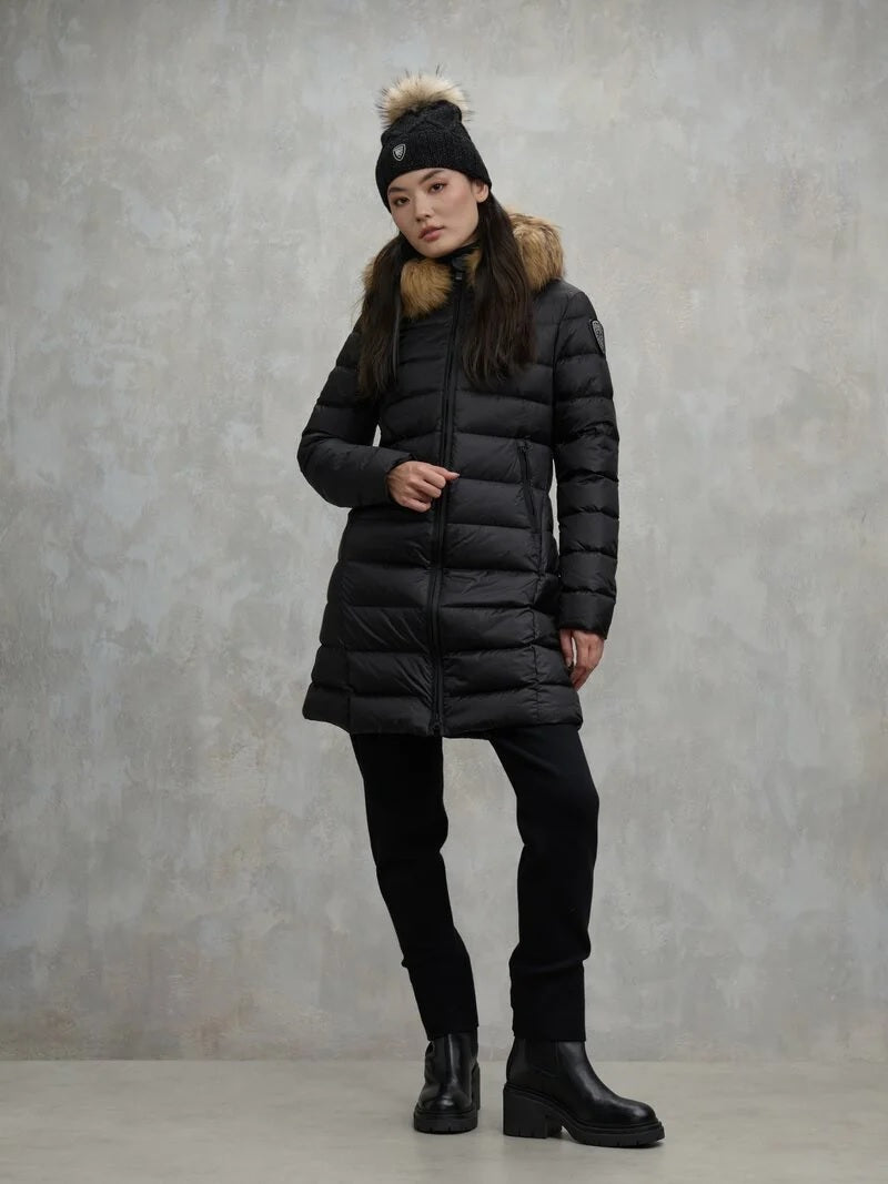 Piumino lungo Blauer "Kristin" nero con Interno beige con Pelliccia 
