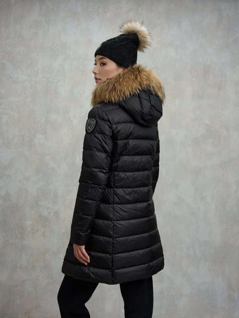 Piumino lungo Blauer "Kristin" nero con Interno beige con Pelliccia 