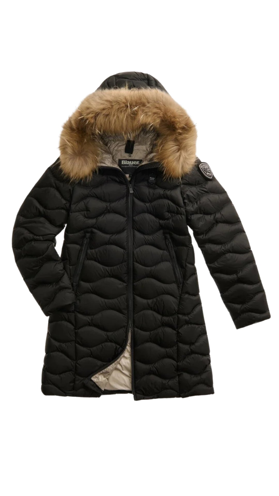 Piumino Lungo "Lynel" Nero con Interno Beige e Pelliccia Removibile 
