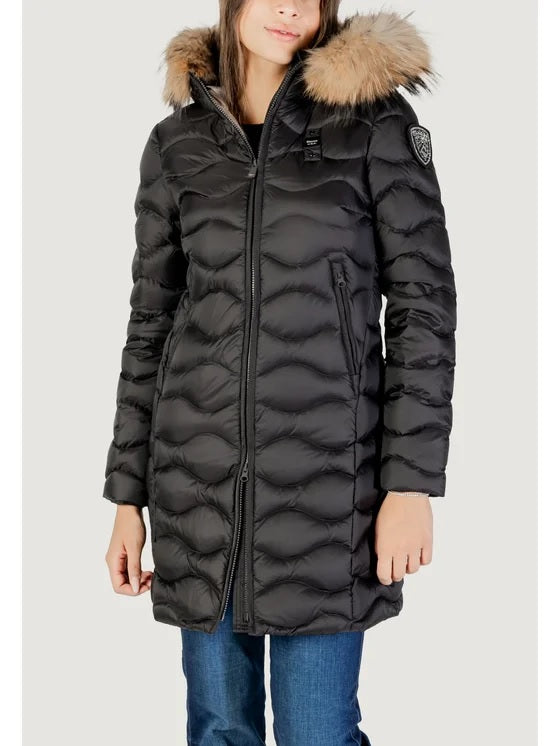 Piumino Lungo "Lynel" Nero con Interno Beige e Pelliccia Removibile 