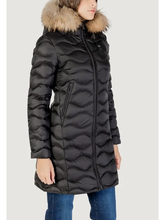 Piumino Lungo "Lynel" Nero con Interno Beige e Pelliccia Removibile 