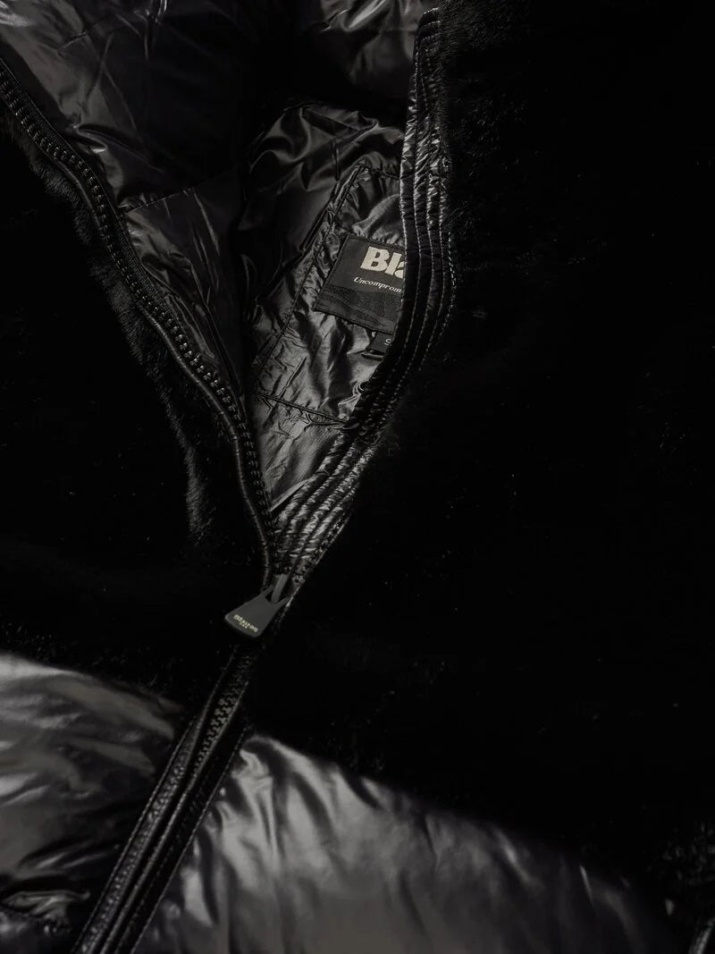 Piumino Bambina nero "Fanevil Junior" in Nylon Lucido ed Eco-Fur 
