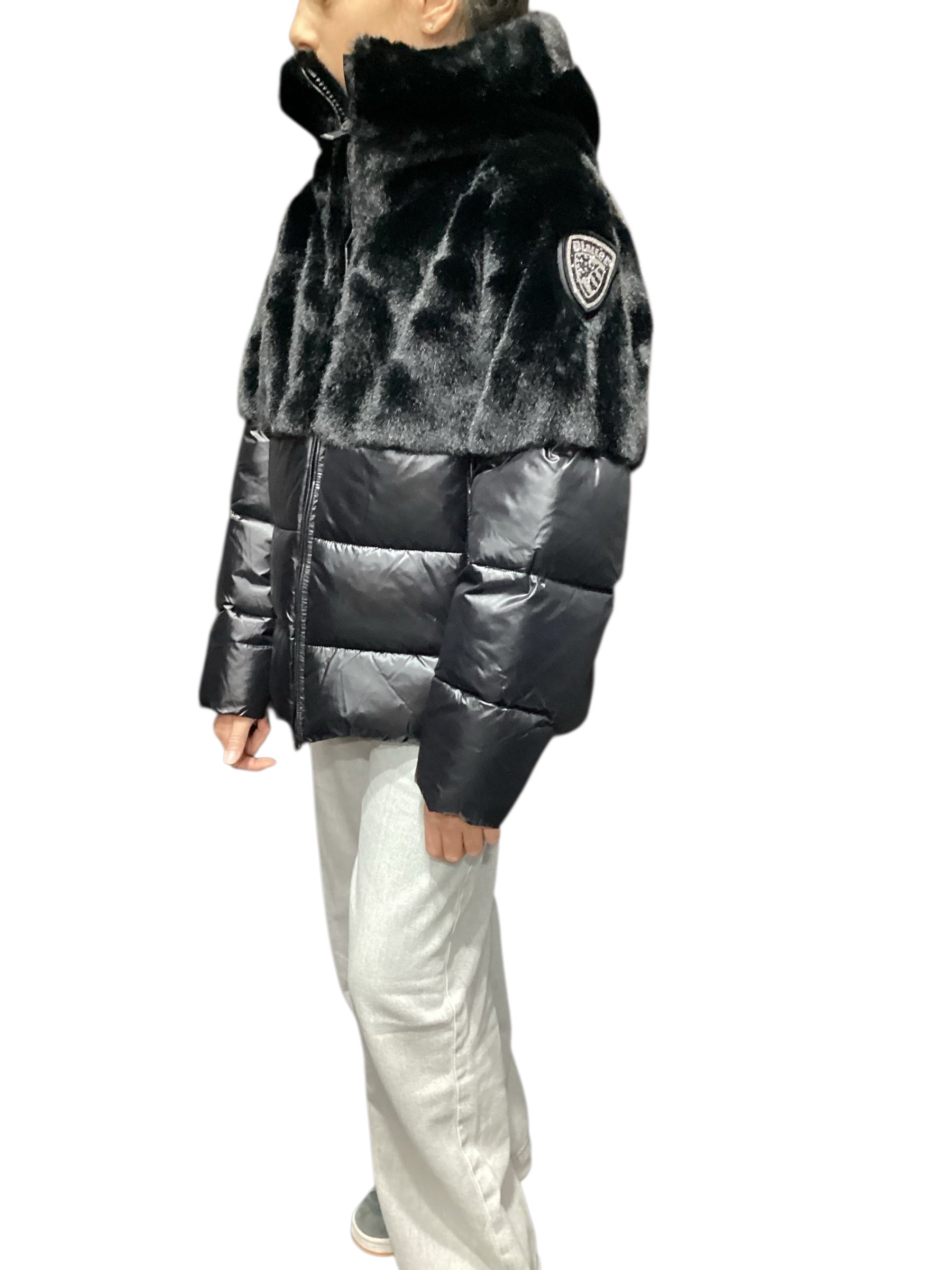Piumino Bambina nero "Fanevil Junior" in Nylon Lucido ed Eco-Fur 