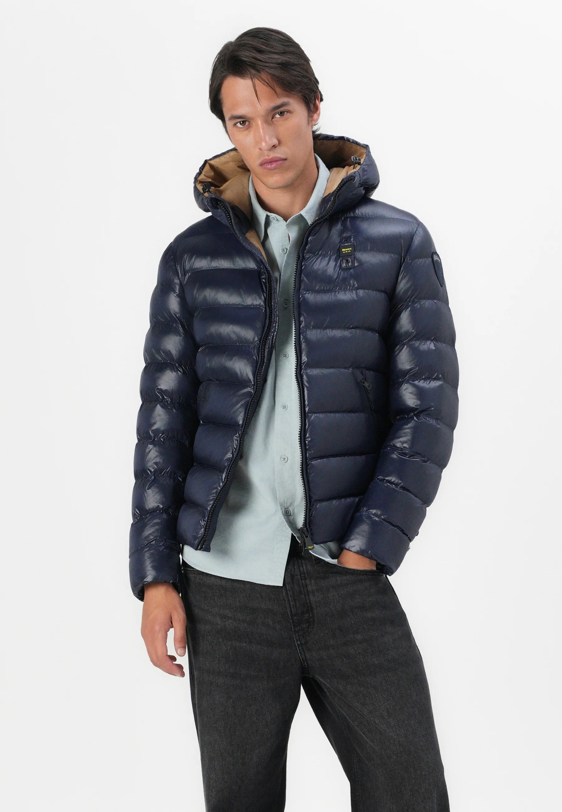 Piumino "Adams" Blu con Interno tabacco in Nylon Eco 