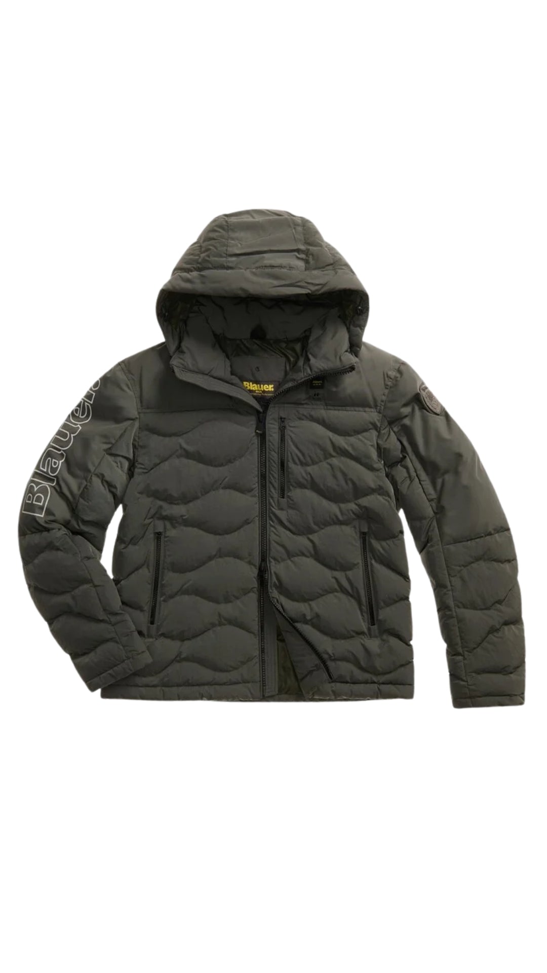 Piumino "Ferwood" verde Crinkle Effect con Cappuccio Removibile 