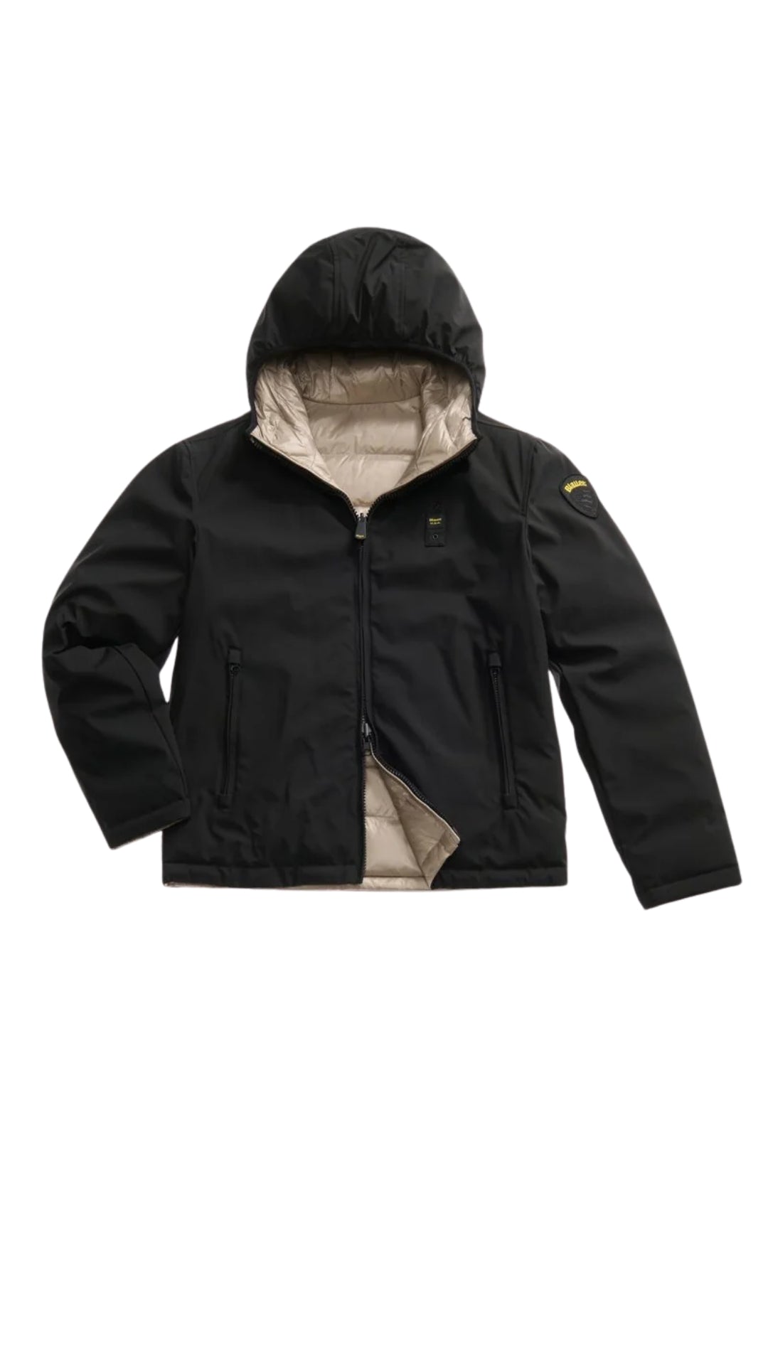 Piumino Reversibile Uomo "Ballard" in Nylon e Neoprene Nero e Beige 