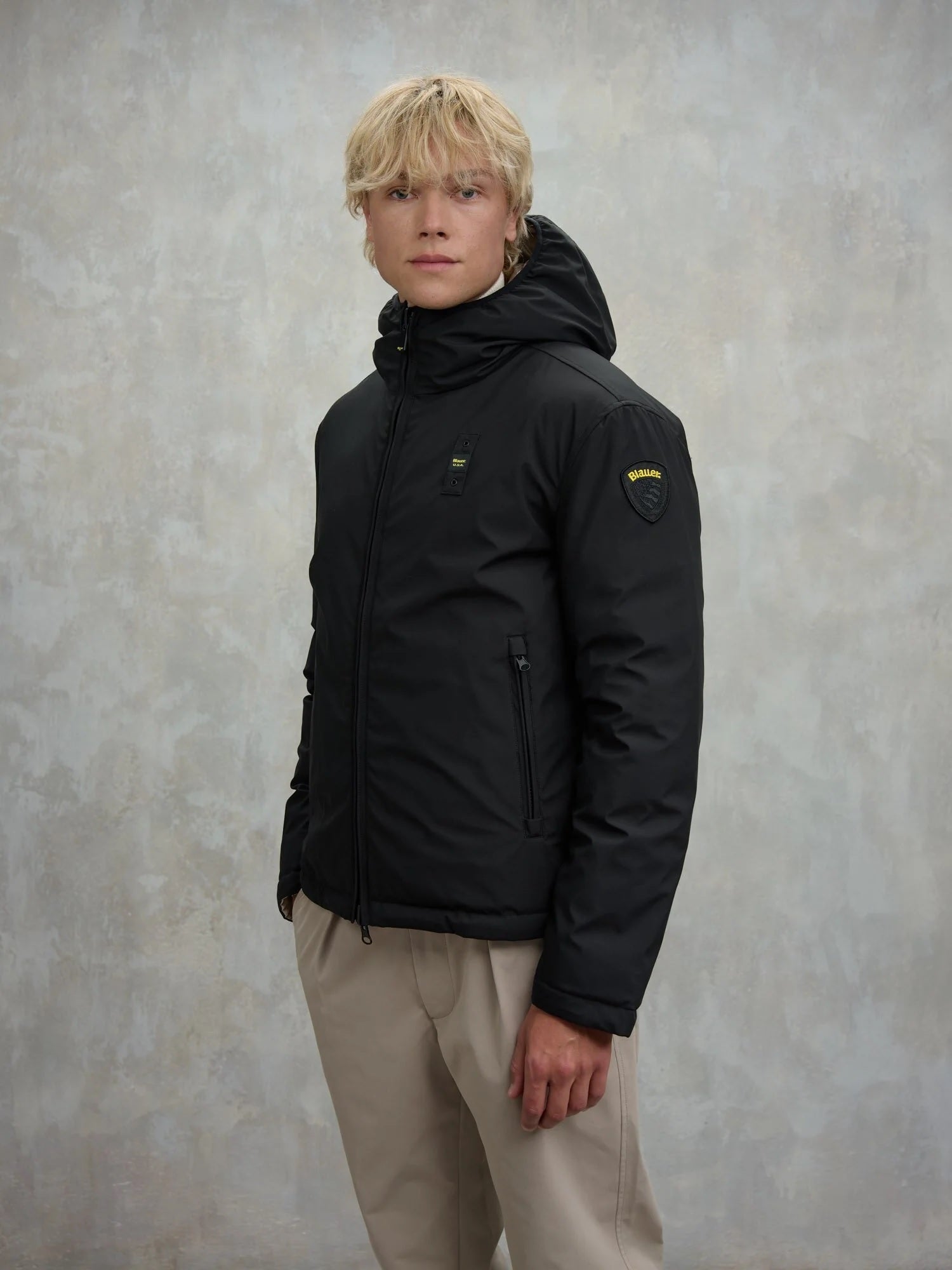 Piumino Reversibile Uomo "Ballard" in Nylon e Neoprene Nero e Beige 