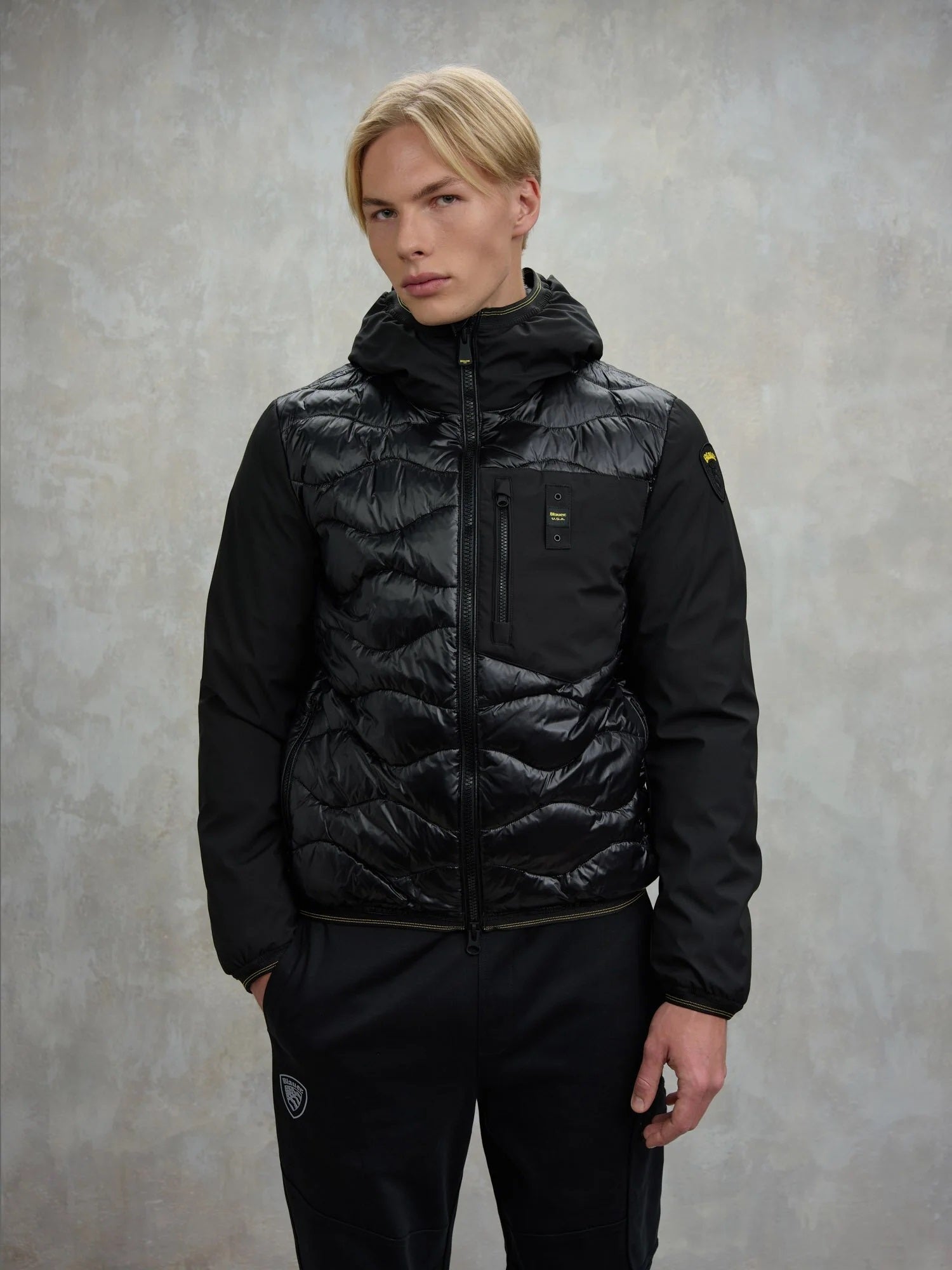 Piumino "Albert" nero in Nylon Lucido e Neoprene con Imbottitura Mista 