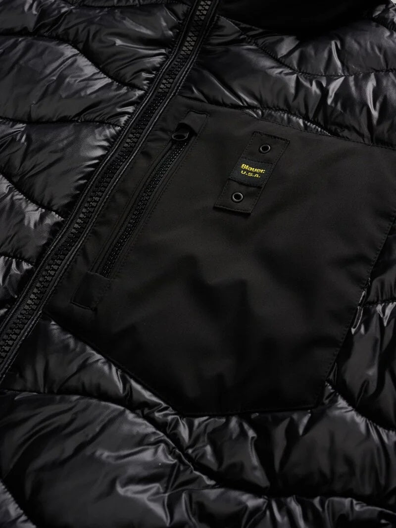 Piumino "Albert" nero in Nylon Lucido e Neoprene con Imbottitura Mista 