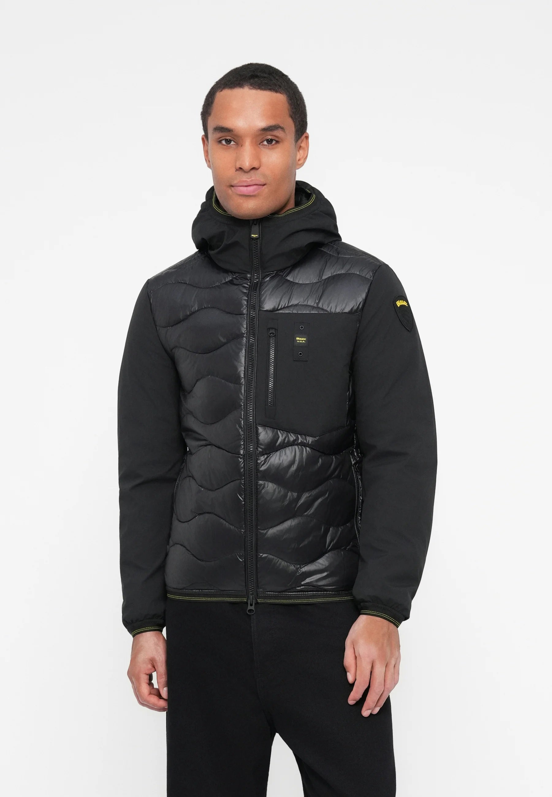 Piumino "Albert" nero in Nylon Lucido e Neoprene con Imbottitura Mista 