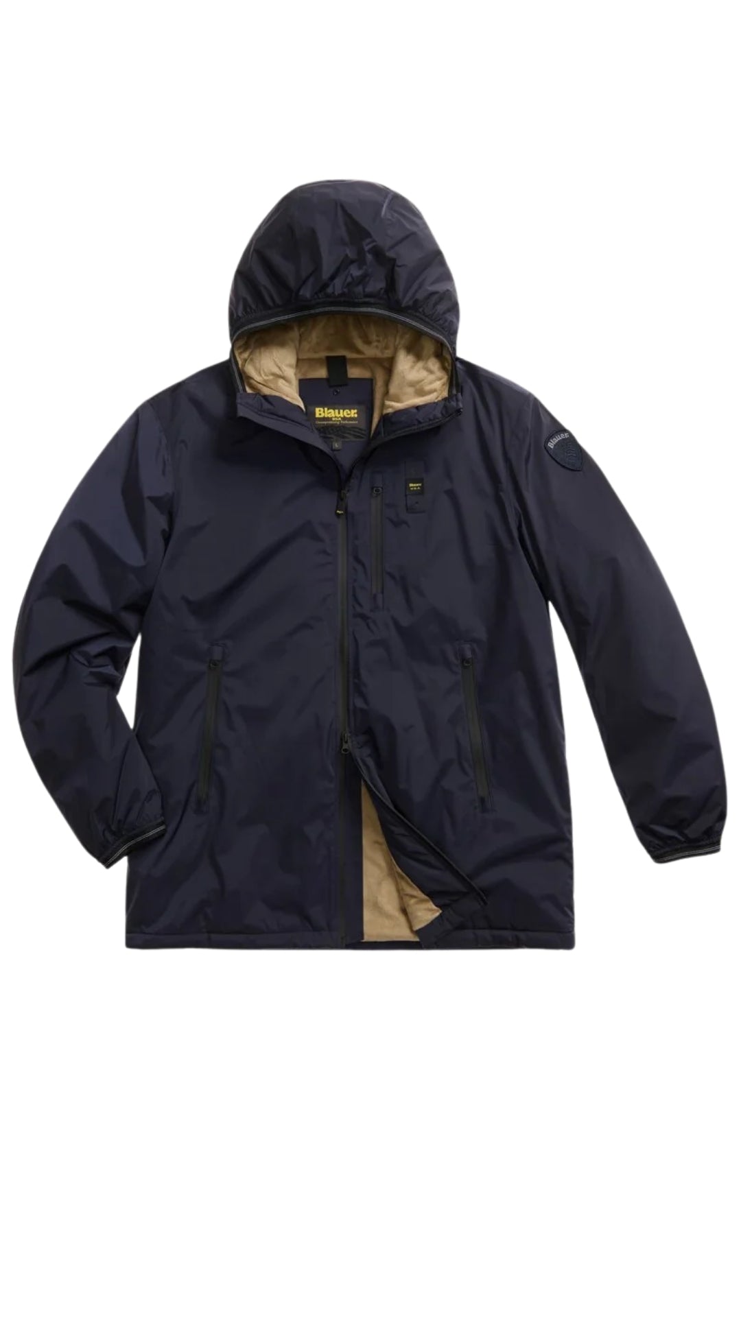 Piumino lungo Blu "Jarvis"  con Eco-Fur e Cappuccio 