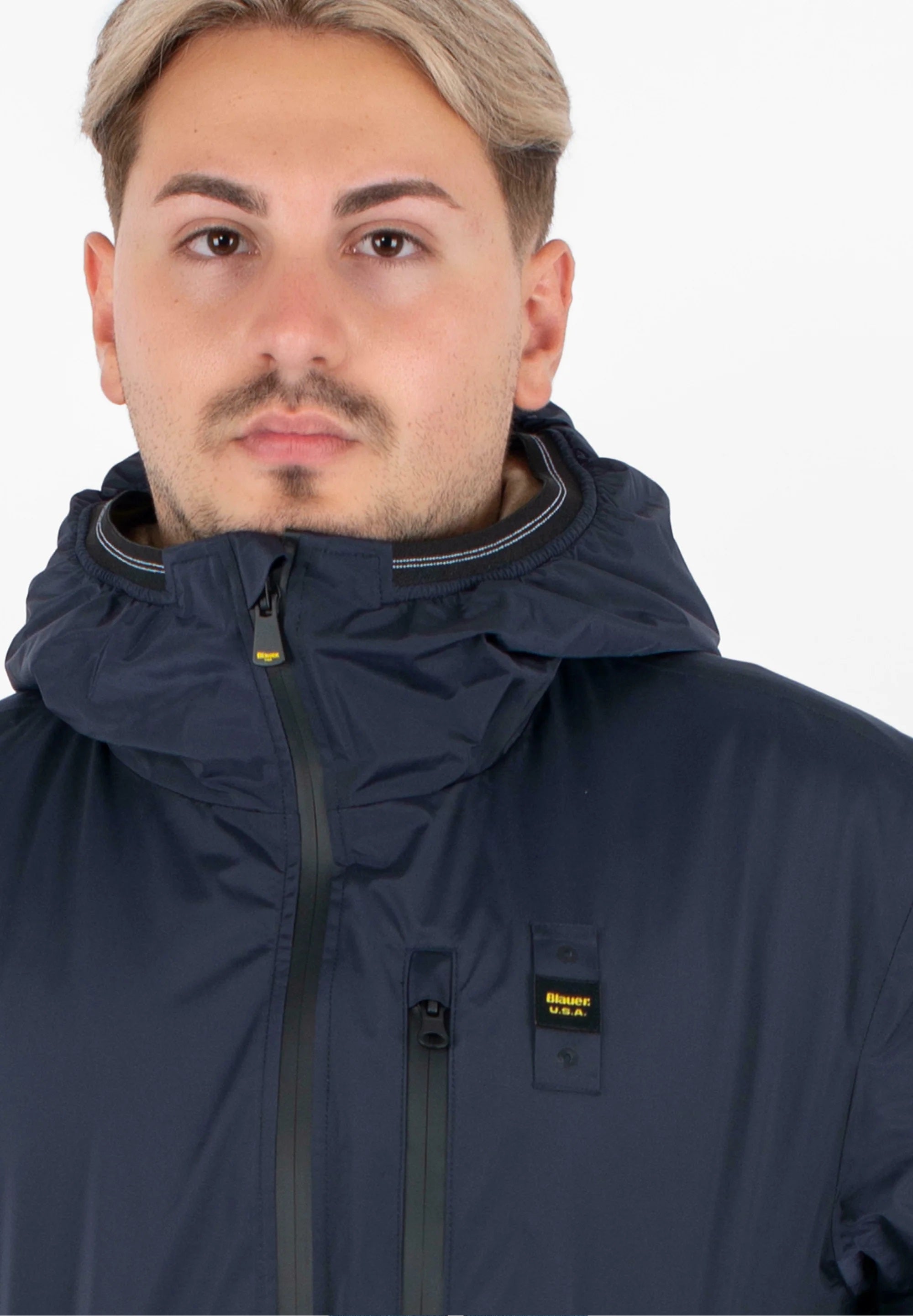 Piumino lungo Blu "Jarvis"  con Eco-Fur e Cappuccio 