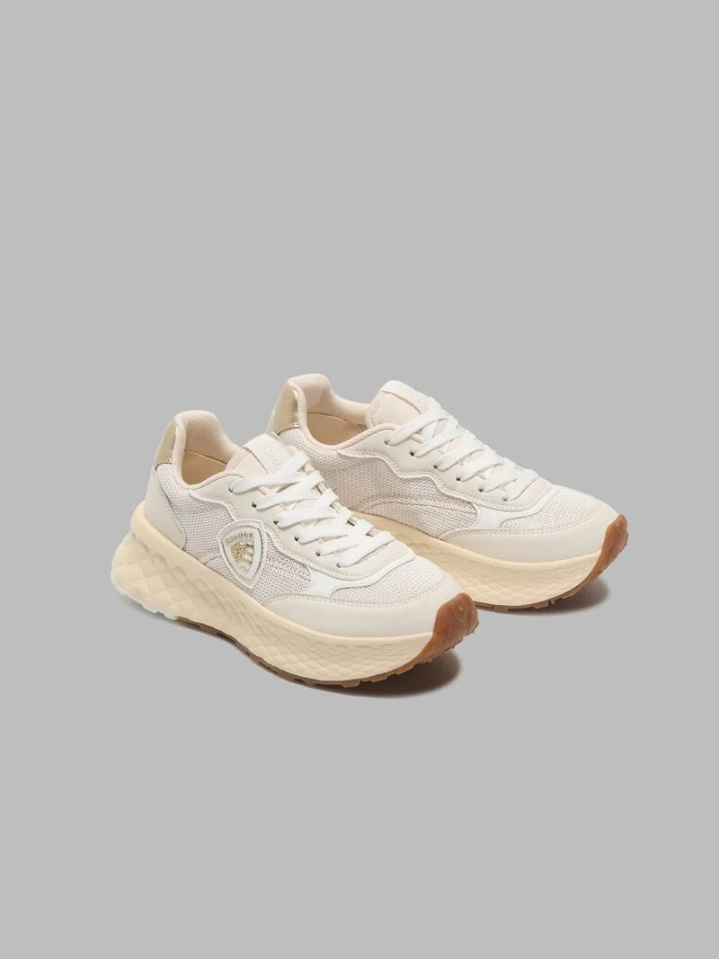 Sneaker "Lynn01-LEG" Crema con logo Blauer laterale 
