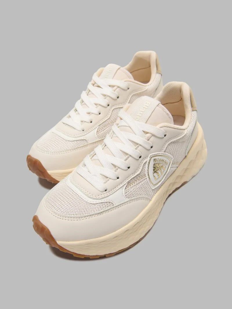 Sneaker "Lynn01-LEG" Crema con logo Blauer laterale 