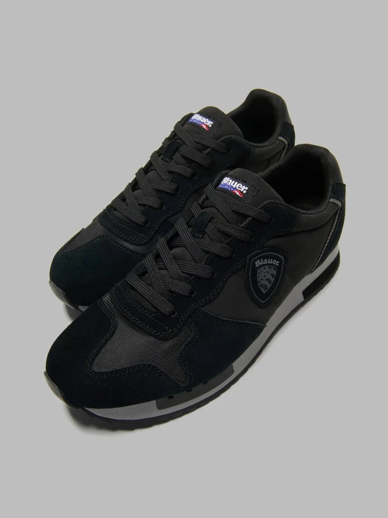 Sneaker "Queens" Nere in Tessuto e Pelle Scamosciata 