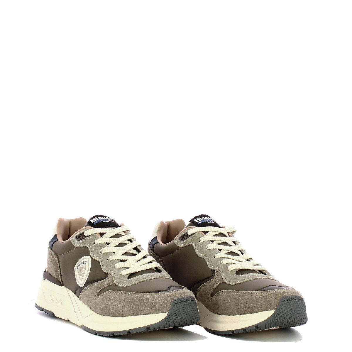 Sneaker "Ray02 NUS" Taupe e Verde Militare in Camoscio e Tessuto 