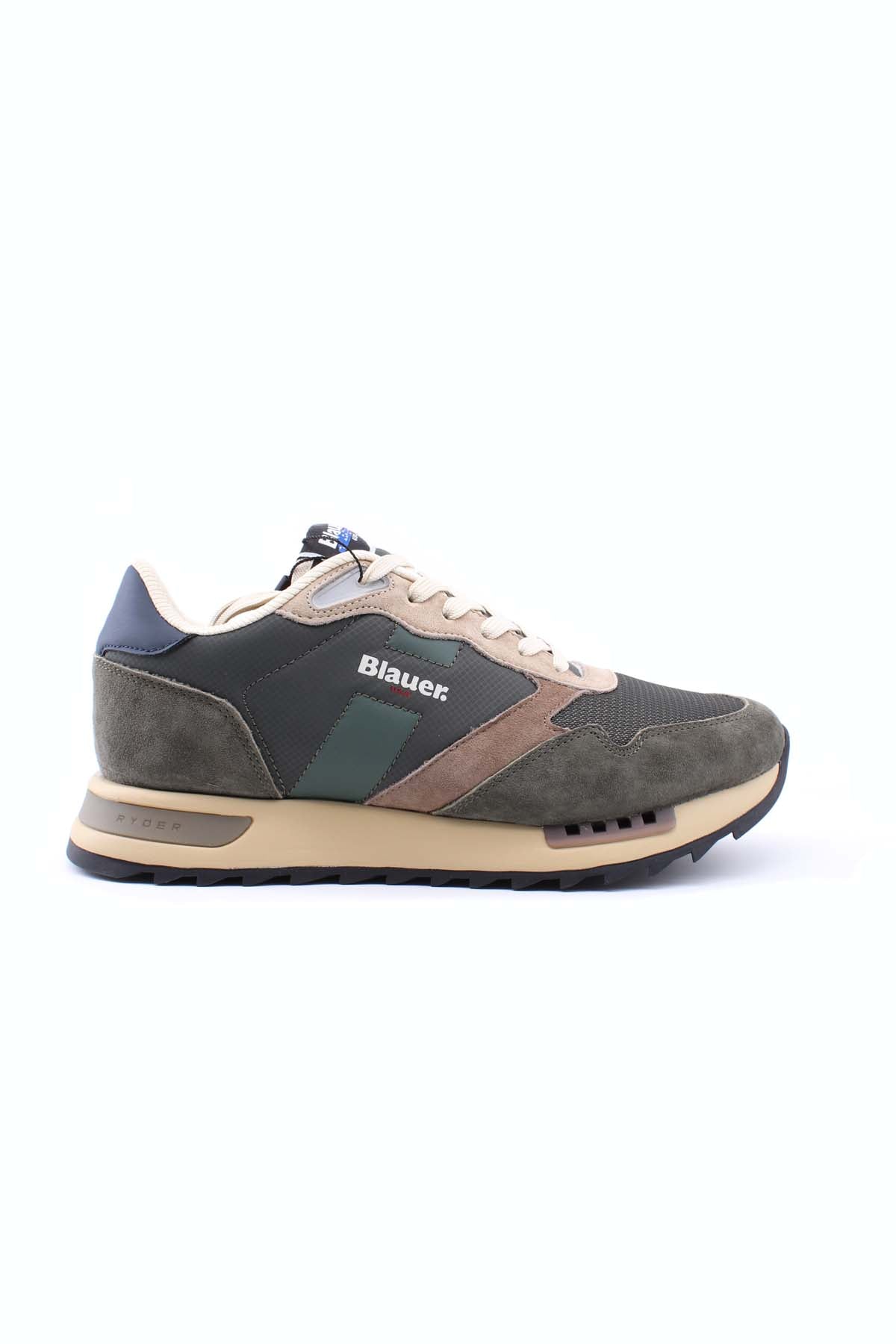 Sneakers "Ryder01" Verde Militare e Blu in Camoscio ed Ecopelle 