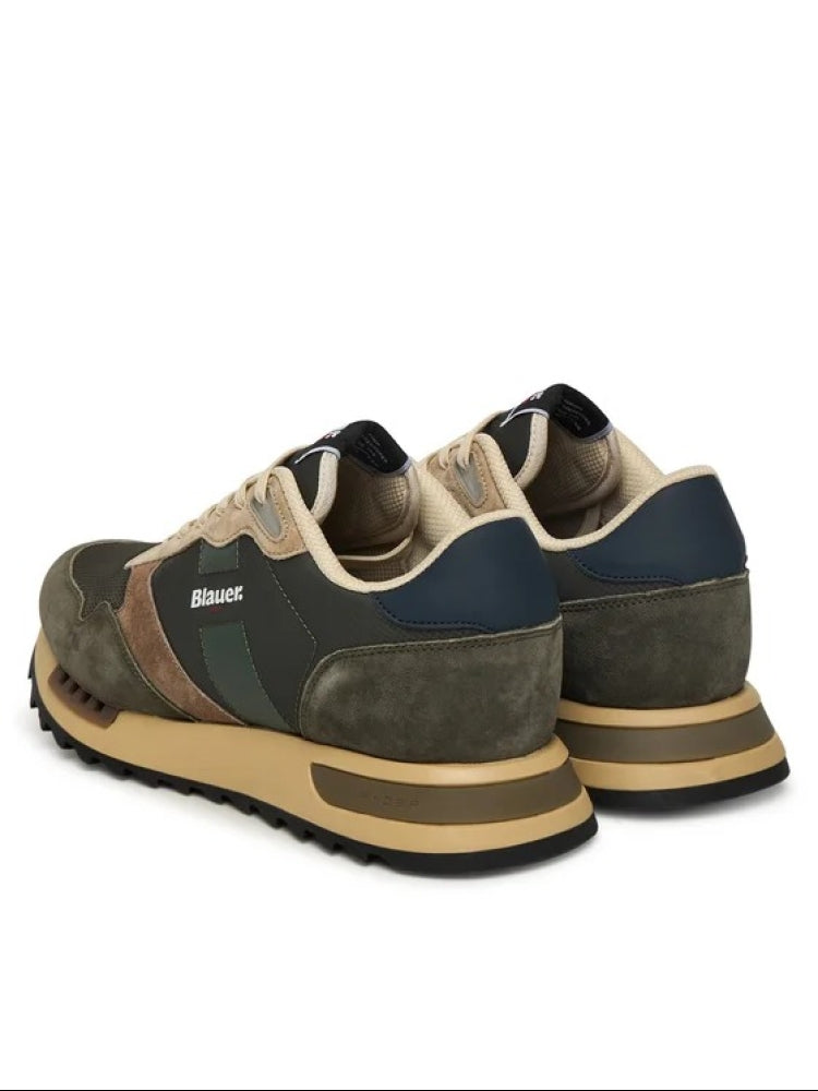 Sneakers "Ryder01" Verde Militare e Blu in Camoscio ed Ecopelle 