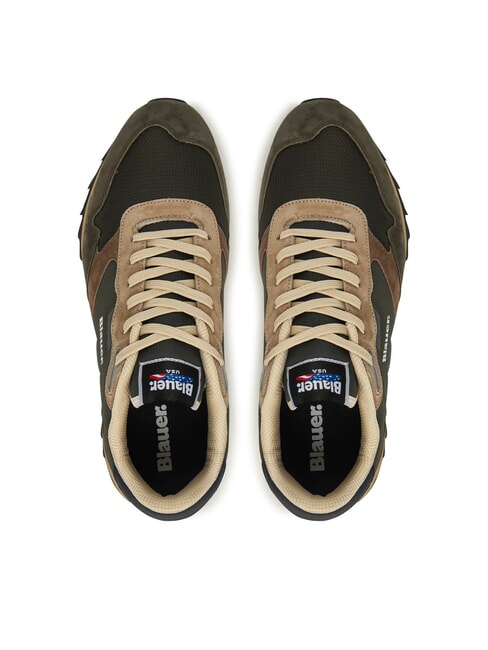 Sneakers "Ryder01" Verde Militare e Blu in Camoscio ed Ecopelle 