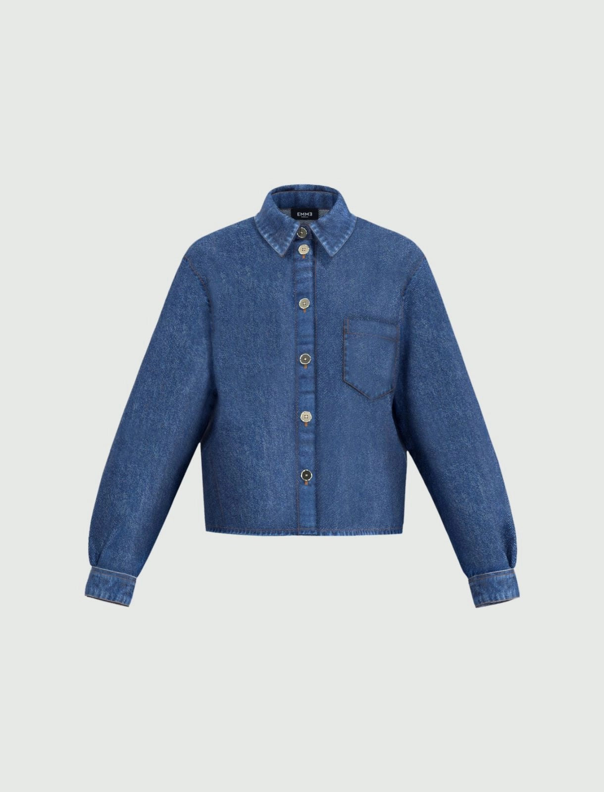 Camicia in Denim Blu Jeans "Bea" con Bottoni a Contrasto 