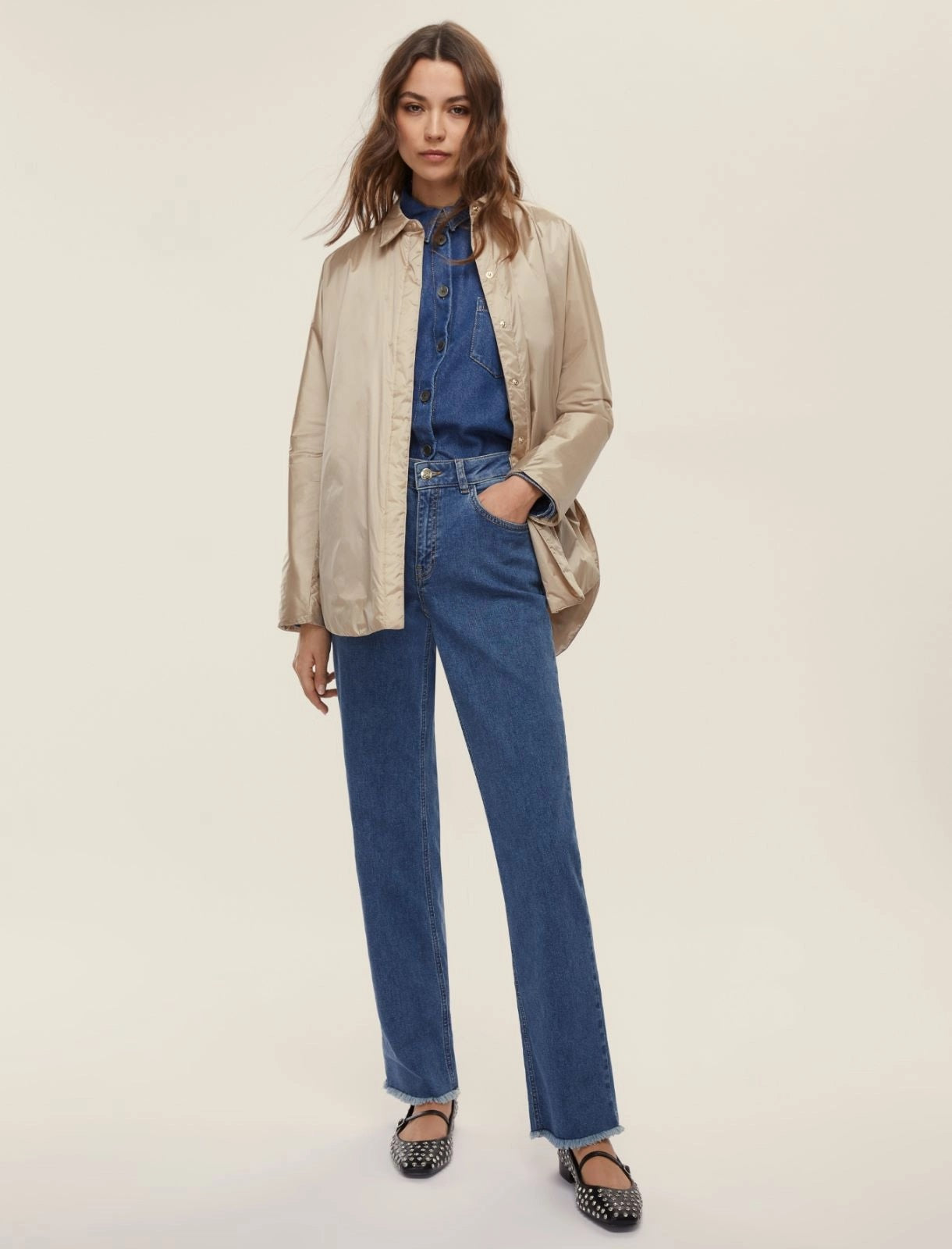 Camicia in Denim Blu Jeans "Bea" con Bottoni a Contrasto 