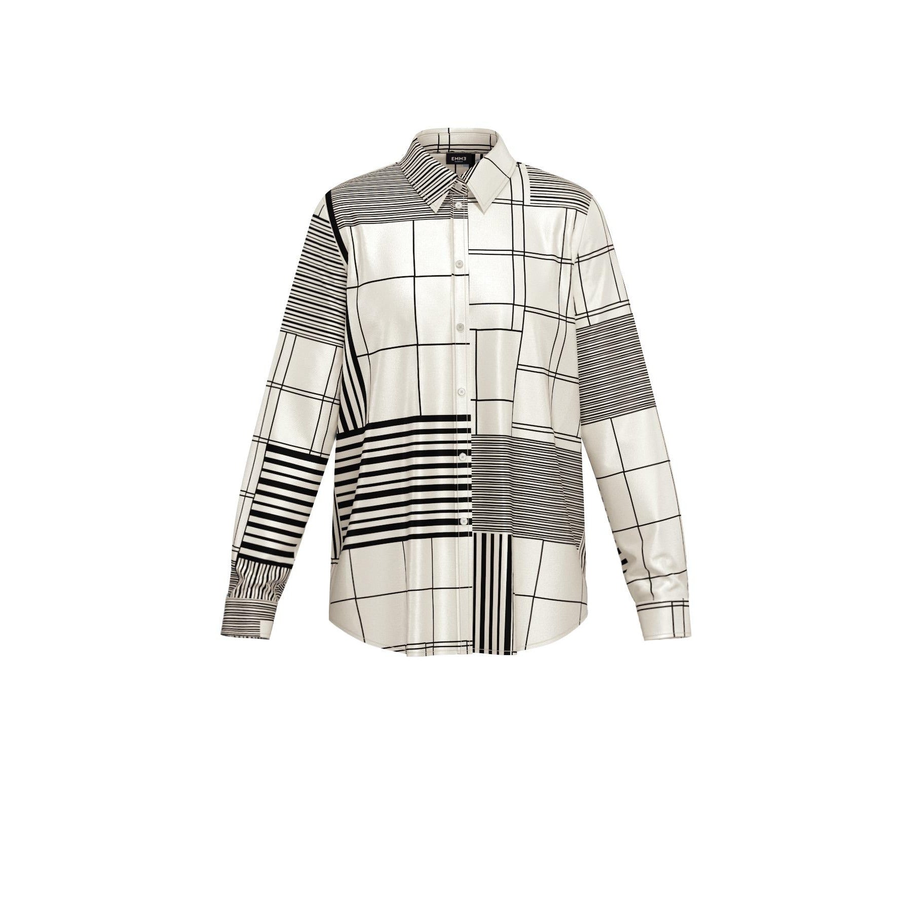 Camicia "Biagio" con Stampa Astratta su Fondo Burro in Twill Leggero 