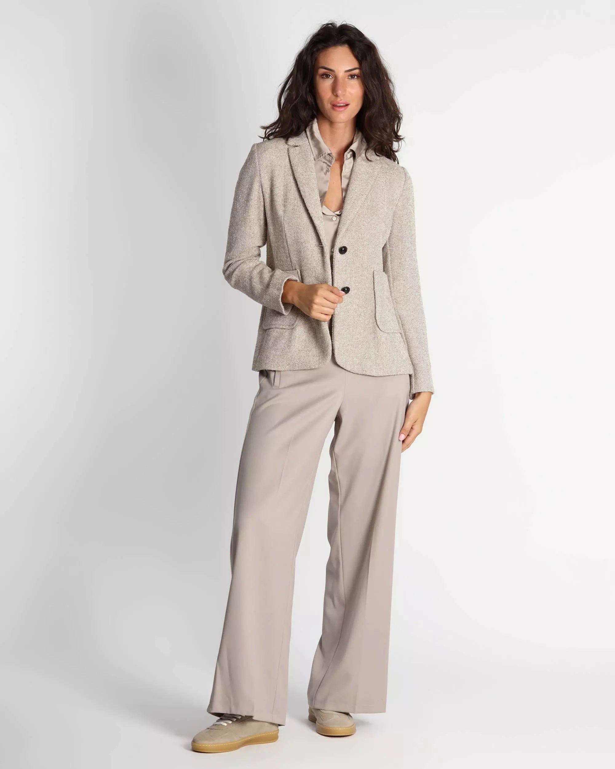 Giacca "Dear" beige in Stuoia Resca con Tasche Applicate 