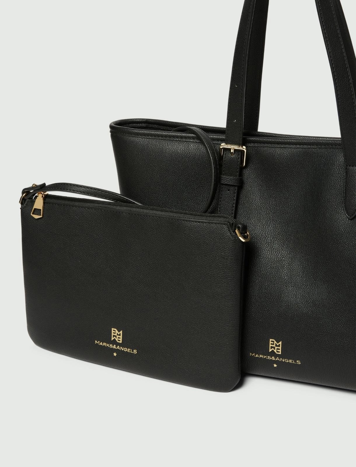 Borsa shopper "Emma" nera in Ecopelle Martellata con Pochette 