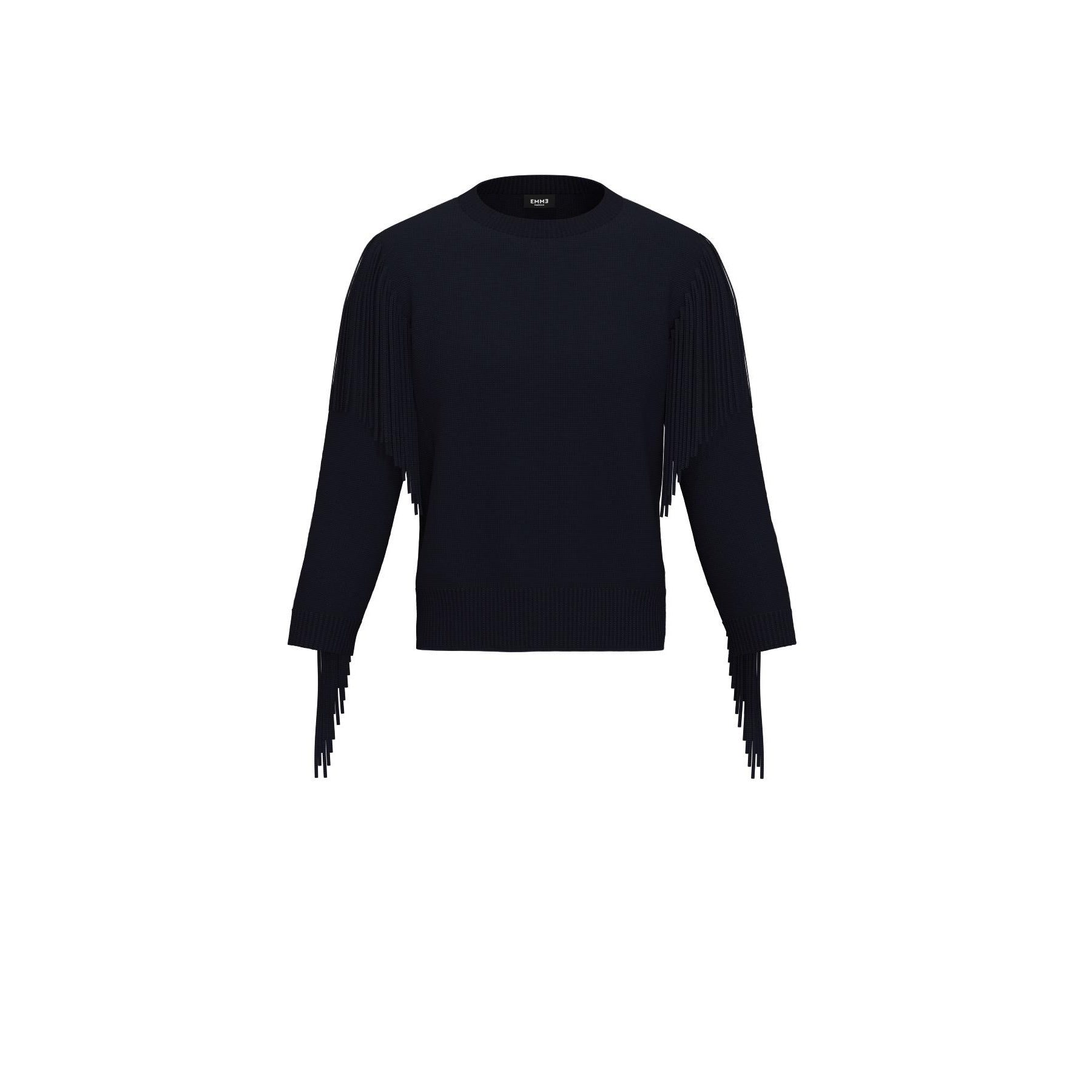Maglia "Falco" blu in Viscosa Stretch con Frange e Scollo a Barca 