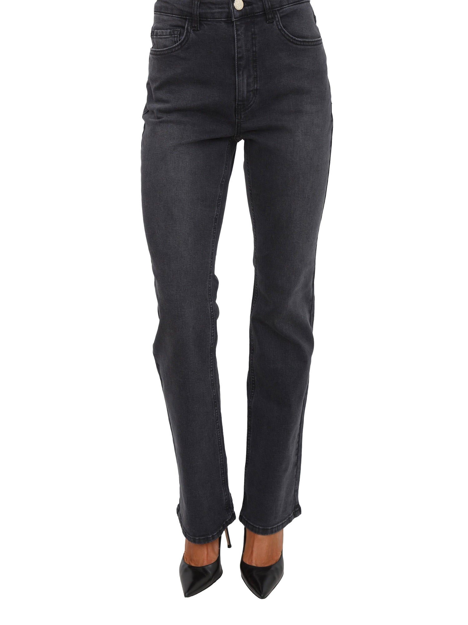 Jeans "Felce" in denim nero pulito slim flare 
