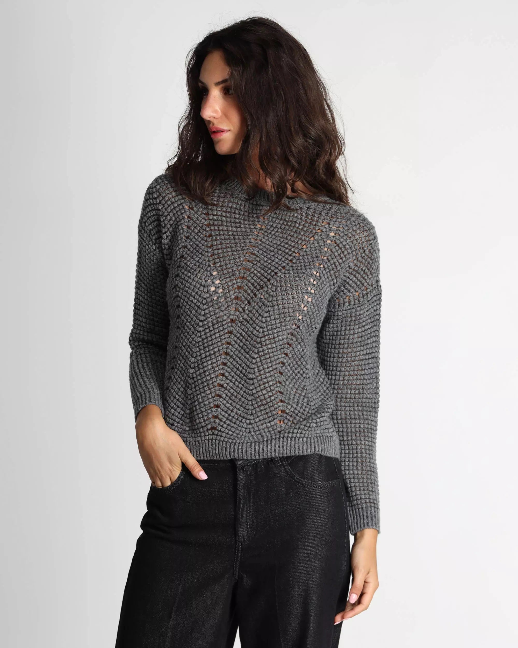 Maglia "Lesena" grigio / nero in misto lana con lurex e motivo fantasia 