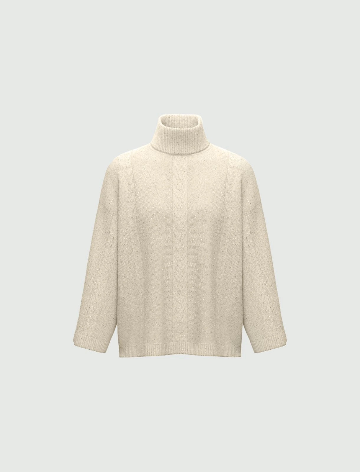 Maglia dolcevita "Lido" Bianca Svasata in Filato Comfy con Paillettes 
