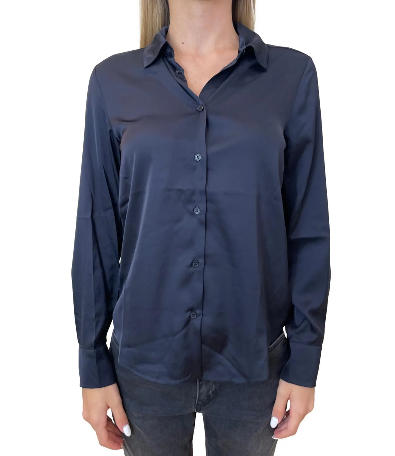 Camicia "Naples" blu in raso leggero stretch 