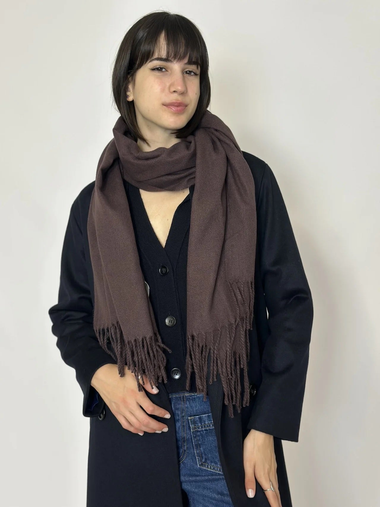 Stola "Nube" bordeaux in misto viscosa con frange 