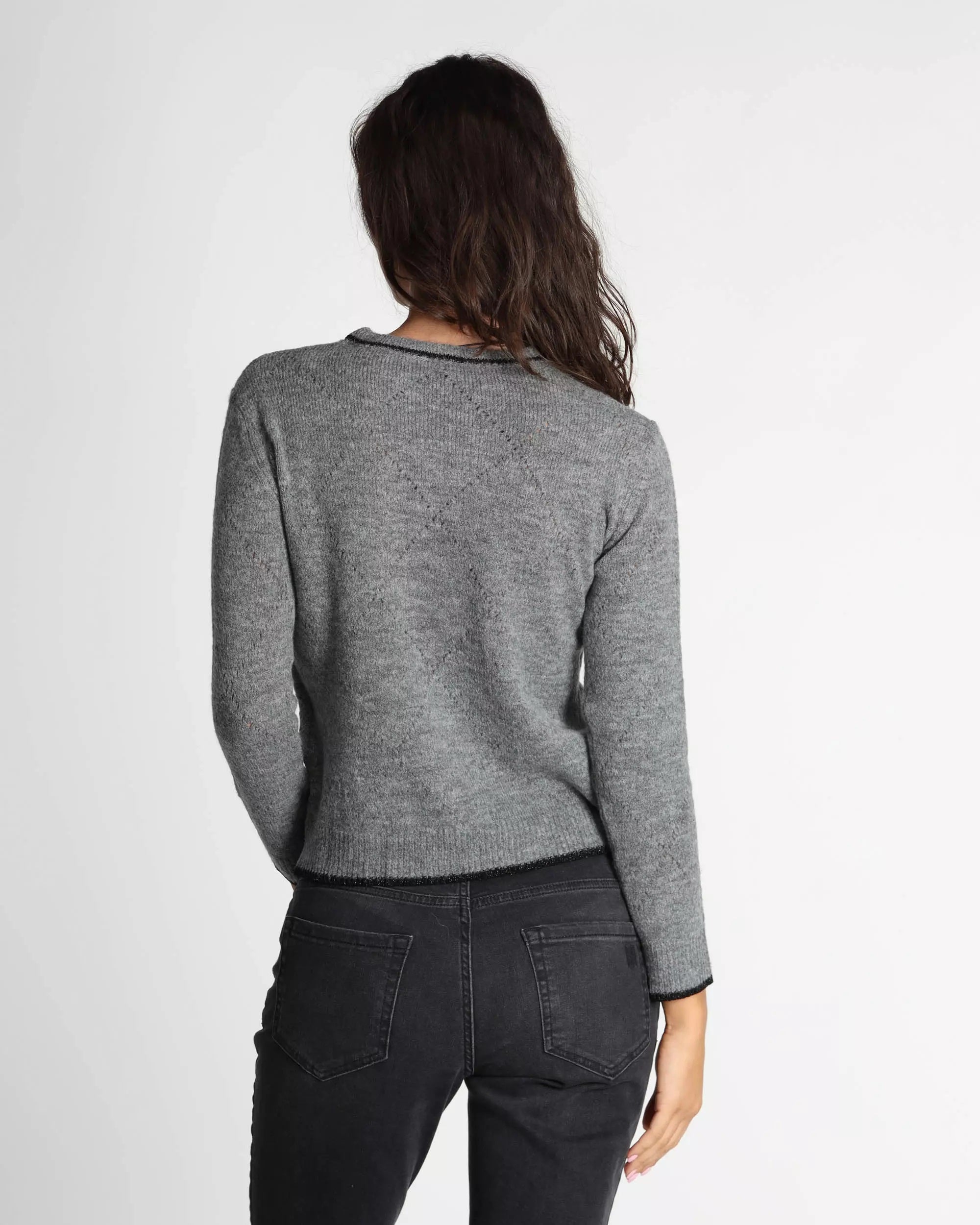 Maglia "Nuvola" grigia  in misto lana con lurex e scollo rialzato 