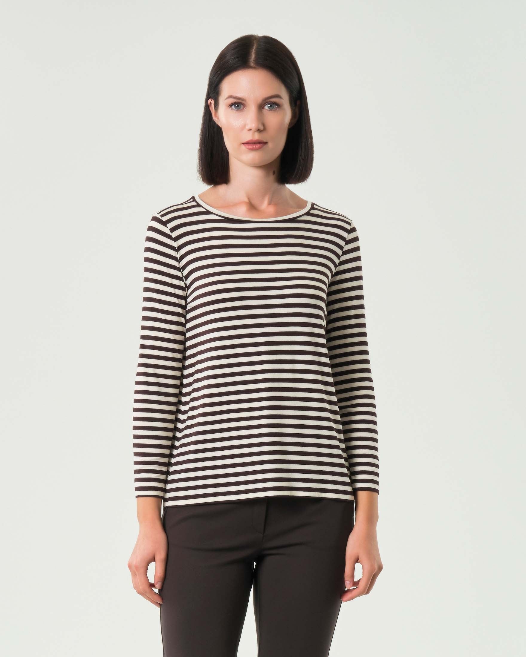Maglia "Polpo" marinère marrone a manica lunga in di cotone stretch 