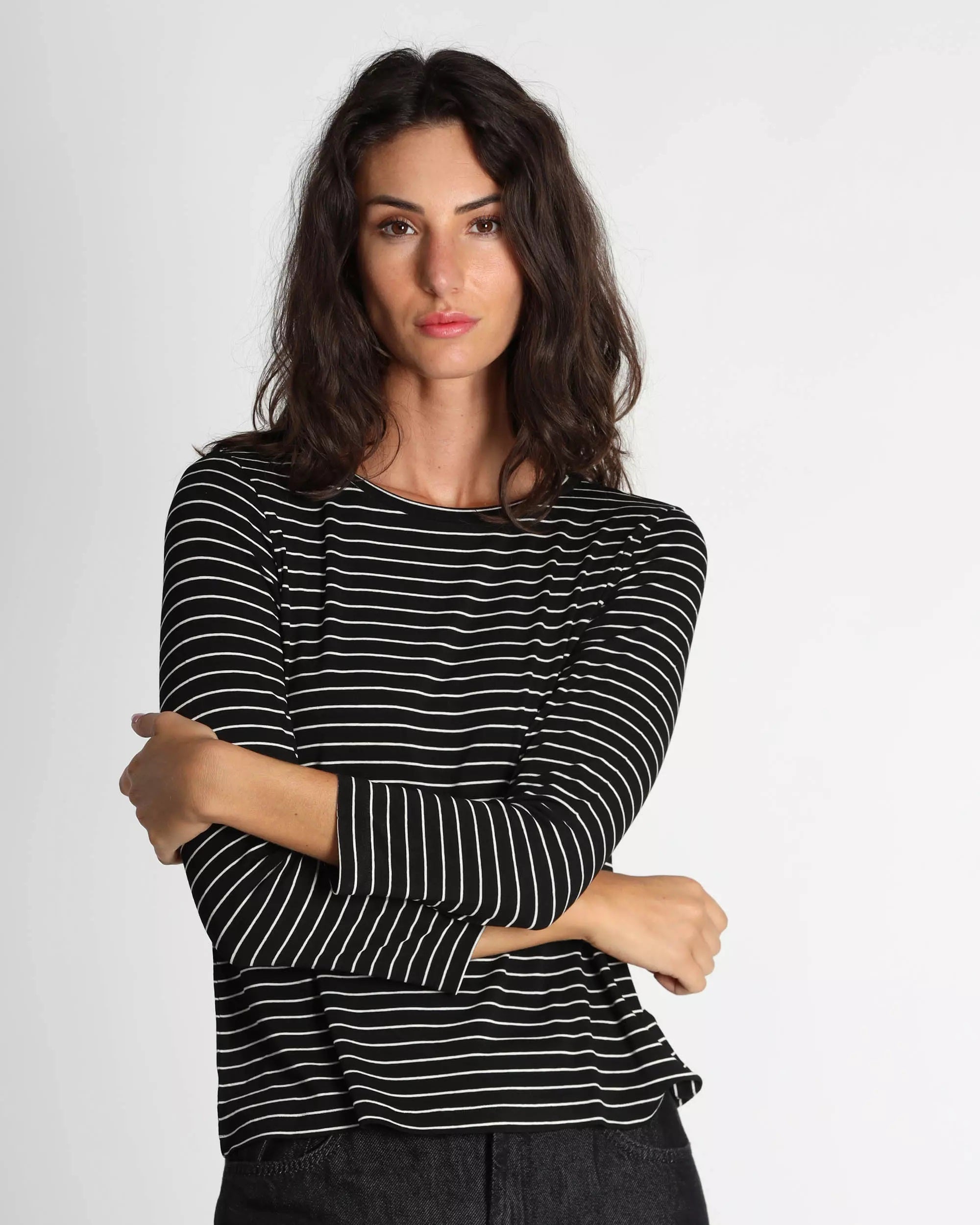 Maglia "Polpo" marinère nera a manica lunga in jersey di cotone stretch 