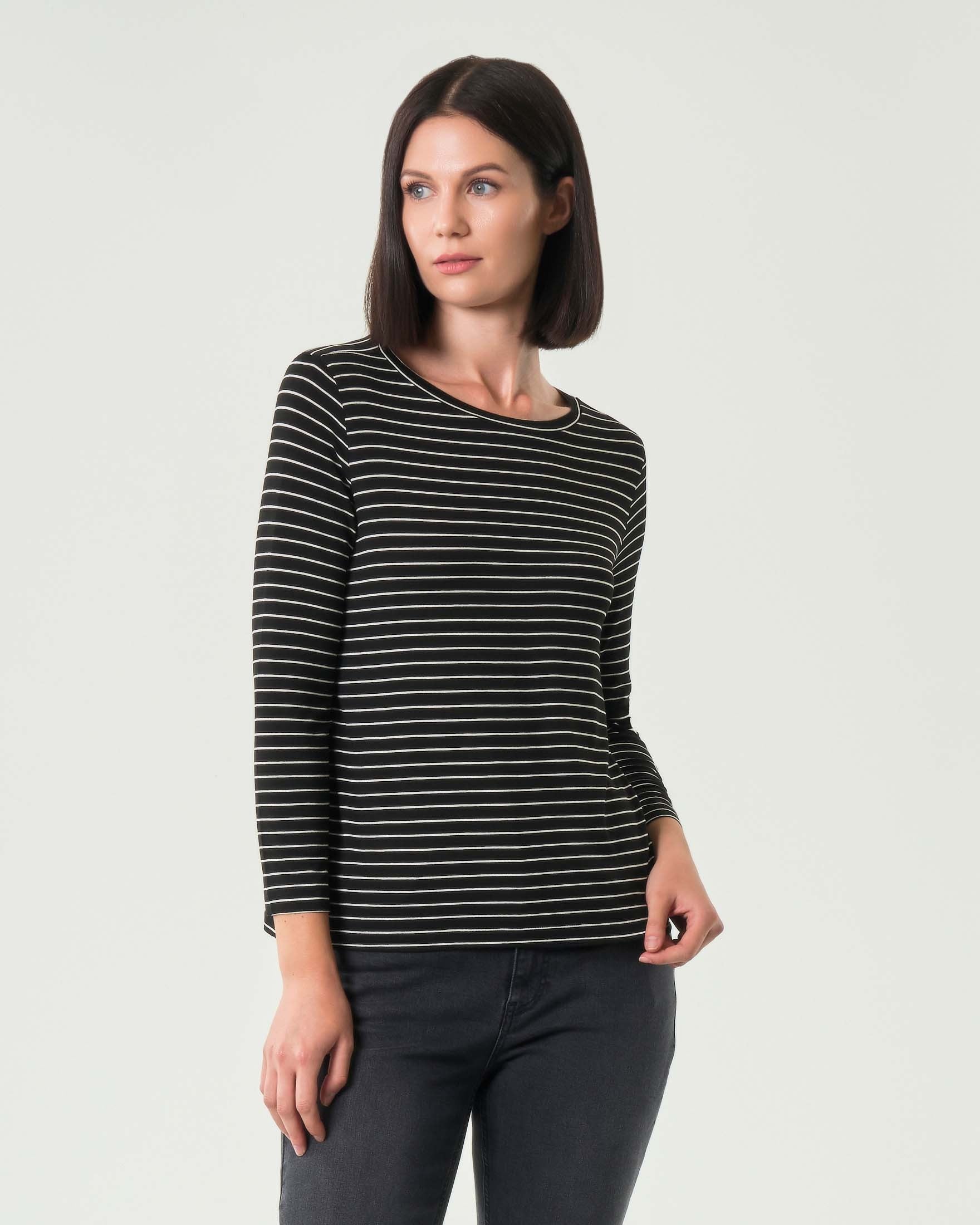 Maglia "Polpo" marinère nera a manica lunga in jersey di cotone stretch 